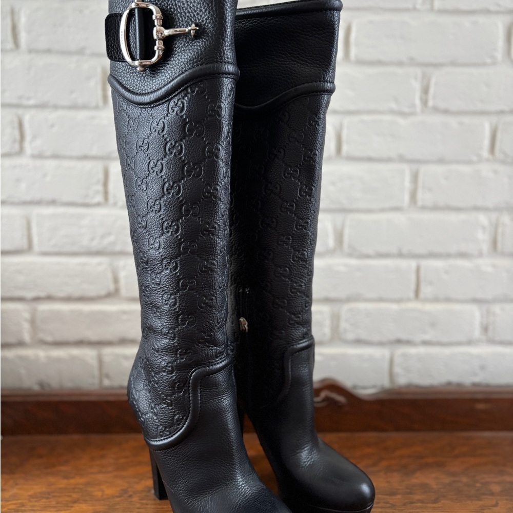 Gucci Guccissima Black Heeled Boots